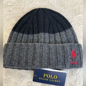 Polo Ralph Lauren Adult Cuffed Knit Wool Beanie Hat Black Gray Red Logo NWT